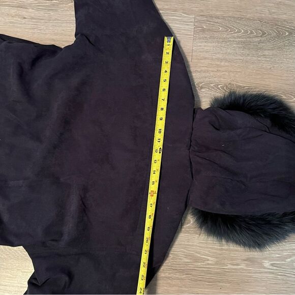 Goose Down Fox fur Navy Blue Maxi removable Genuine collar Hood Vintage S - Picture 11 of 16